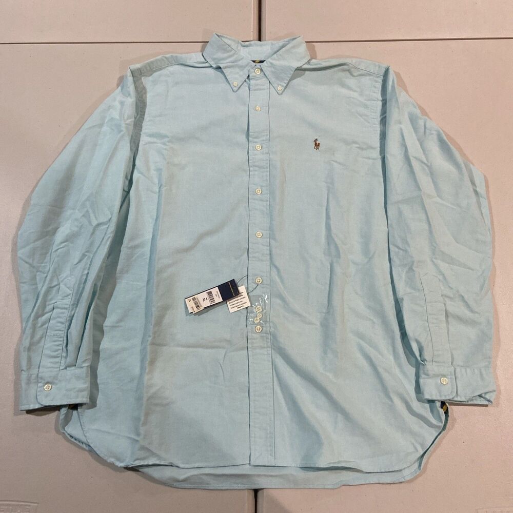 Polo Ralph Lauren Shirt XL Blue Solid Button Down Flesh Pony OCBD NEW